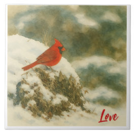 Watercolor Winter Cardinal Kakelplatta