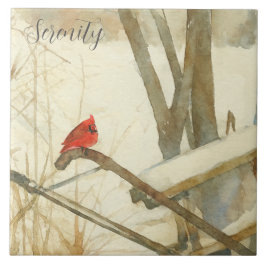 Watercolor Winter Cardinal Kakelplatta