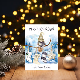 Watercolor Winter Dam Gnome God jul Julkort