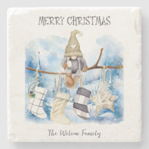 Watercolor Winter Dam Gnome God jul