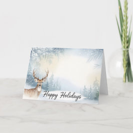 Watercolor Winter Deer Happy Holidays Card Kort