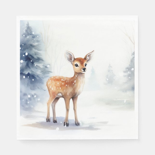 Watercolor Winter Fawn Pappersservett (Framsidan)