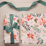 Watercolor Winter Flowers Holly Berries Patterned Presentpapper<br><div class="desc">Röda terracotta med stora poinsettiska blommor och vit ros med vintern säsong-jägare och grov löv med röda bär över  rosa skapar en elegant-grönt moderna julklappar som är trendigen.        Passande även för vinter/december papprare och födelsedagar.</div>