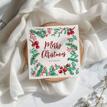 Watercolor Winter Foliage God jul Pappersservett<br><div class="desc">De här julklapparna från Party har en klassisk vit bakgrund,  dekorerad med julvintern - förstena,  holländska,  röda bär och andra botaniska grönsaker.</div>