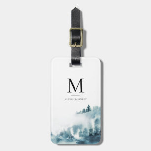 Watercolor Winter Forest Monogram Bagagebricka