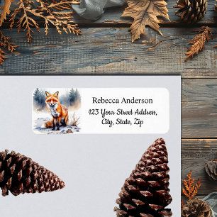 Watercolor Winter Fox-Returadress Returadress Etikett