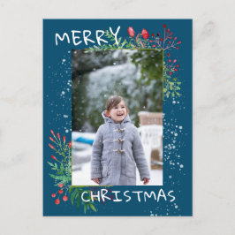 Watercolor Winter Greenery Blue-julfoto Vykort