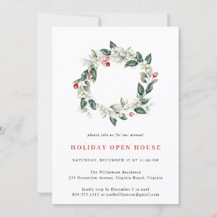 Watercolor Winter Greenery Helgdag Open House Inbjudningar
