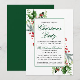 Watercolor Winter Greenery Holly jul Party Inbjudningar