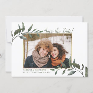 Watercolor Winter Greenery Spara datumfoto Julkort