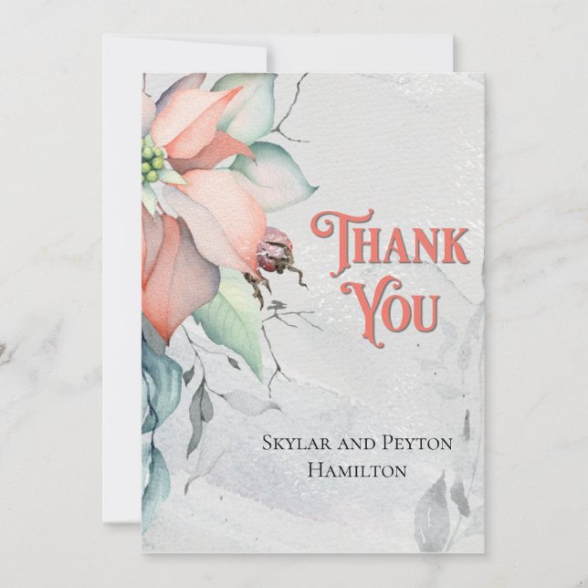 Watercolor Winter Helgdag Poinsettia Tack Kort (Framsida)