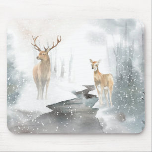 Watercolor Winter Hjort Scene Musmatta