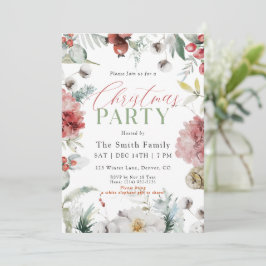 Watercolor Winter Holiday Floral Christmas Party Inbjudningar