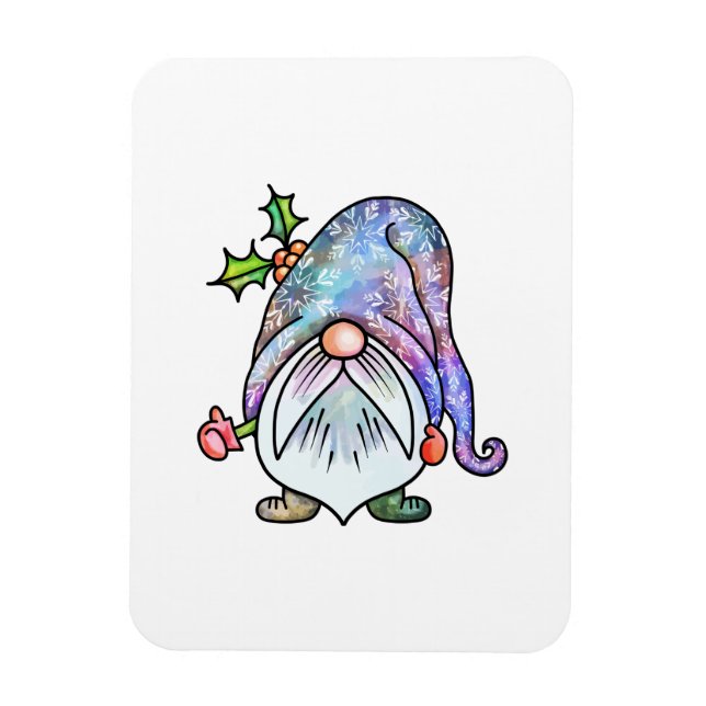 Watercolor Winter jul Garden Gnome Magnet (Vertikal)