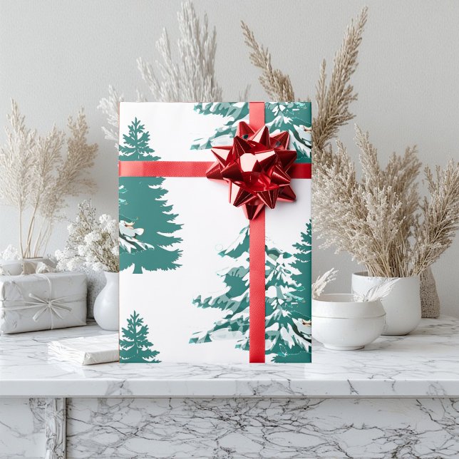Watercolor Winter jul Woodland Träd Presentpapper (Watercolor Winter Christmas Woodland Trees Wrapping Paper)