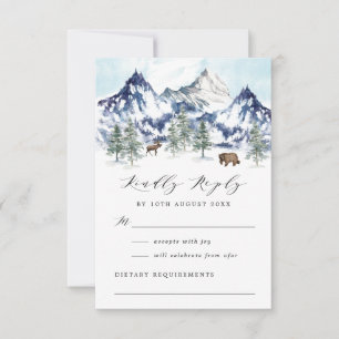 Watercolor Winter Mountain Forest Bröllop OSA Kort