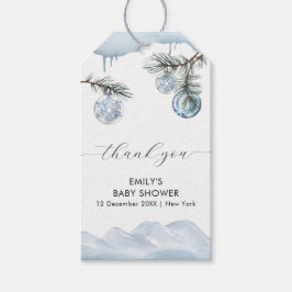Watercolor Winter Mountain Snowflake Baby Shower  Presentetikett