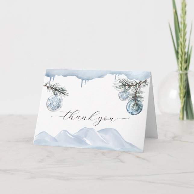 Watercolor Winter Mountain Snowflake Baby Shower  Tack Kort (Framsida)