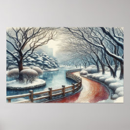 Watercolor Winter Park Scene Poster