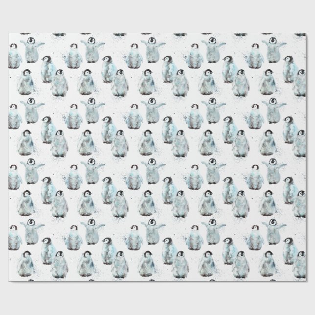 Watercolor Winter Penguins Baby Shower Presentpapper (Platt)