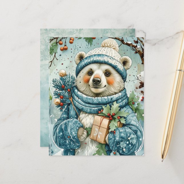 Watercolor Winter Polar Bear Scrapbook Paper (Fram/Back In Situ)