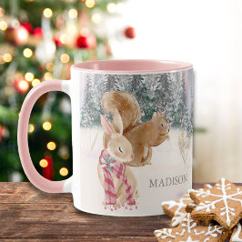 Watercolor Winter Rabbit Squirrel Woodlands Namn Mugg
