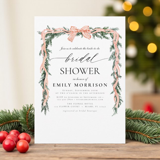 Watercolor Winter Red Bow Christmas Bridal Shower Inbjudningar (Skapare uppladdad)