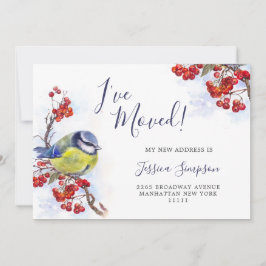 Watercolor Winter Redberry Tit Bird Flytta Meddelande