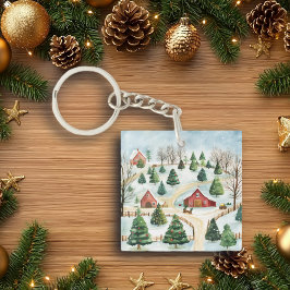 Watercolor Winter Rustic liggande med Fir Träd