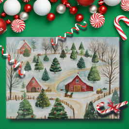 Watercolor Winter Rustic liggande med Fir Träd