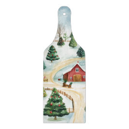 Watercolor Winter Rustic liggande med Fir Träd