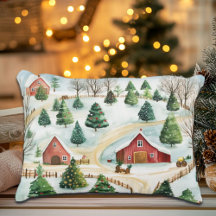 Watercolor Winter Rustic liggande med Fir Träd