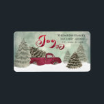 Watercolor Winter scen red lastbil Joy Helgdag Adressetikett<br><div class="desc">Watercolor vinterscen red lastbil-skript Joy design. Sofistikerad och konstnärlig sammansättning av färg. Ett modernt,  unikt grafiskt konstverk som skapats för dig.</div>