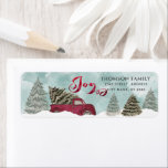 Watercolor Winter-scen red lastbil Joy Helgdag Lab Returadress Etikett<br><div class="desc">Watercolor vinterscen red lastbil-skript Joy design. Sofistikerad och konstnärlig sammansättning av färg. Ett modernt,  unikt grafiskt konstverk som skapats för dig.</div>