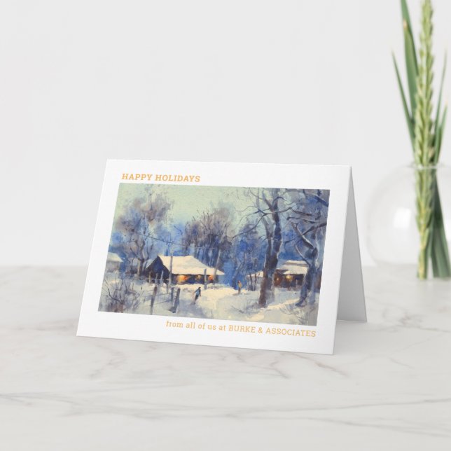 Watercolor Winter Scene Business Helgkort (Framsida)