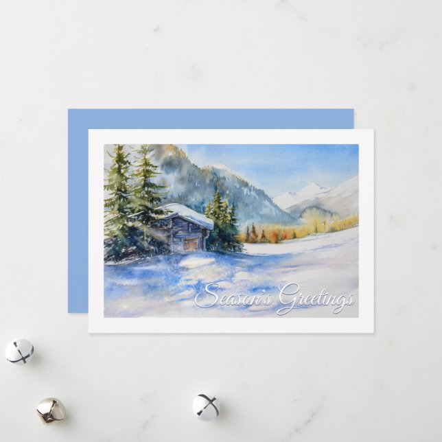 Watercolor Winter Scene Business Julkort (Fram/Back In Situ)
