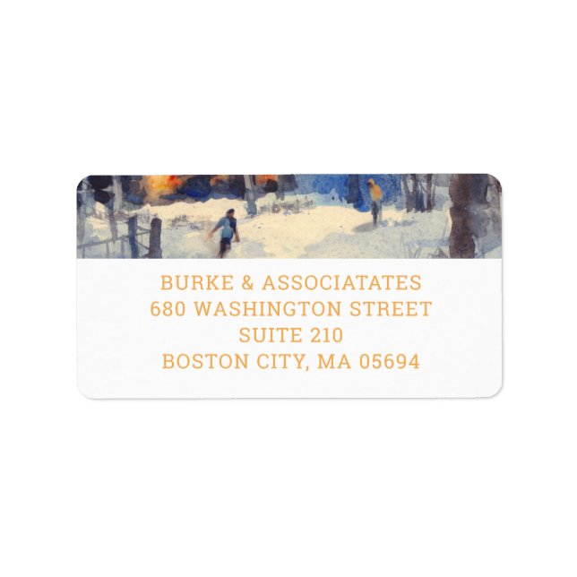 Watercolor Winter Scene Business Returadress Adressetikett (Framsidan)