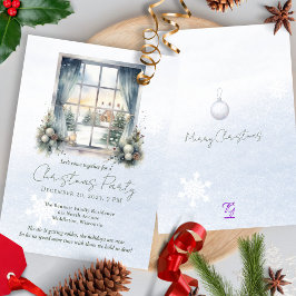 Watercolor Winter Scene Forest Gräs Julgran Inbjudningar