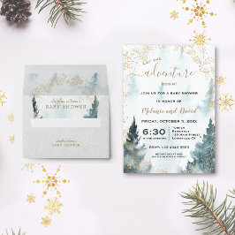 Watercolor Winter Scenery Guld WandeBaby Shower Inbjudningar