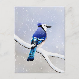 Watercolor Winter Snö Bird Blue Jay Inbjudan Vykort