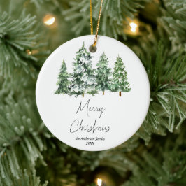 Watercolor Winter Snö Gräs Träd God jul Julgransprydnad Keramik