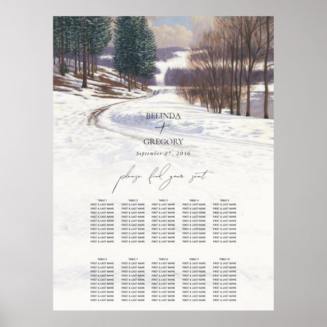 Watercolor Winter Snö liggande Bröllop Poster (Framsidan)