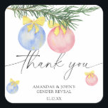 Watercolor Winter - Tack för att genderna visas Fyrkantigt Klistermärke<br><div class="desc">Boy eller Girl. Blå eller Rosa. Rosa av vattenfärg och bollar av blå jul med gender visar party. Gender avslöjar att party är dekorerat med ett vattenfärgsfärgat julgran boll leksak,  dekorerat med gult band! Matchande objekt är tillgängliga.</div>