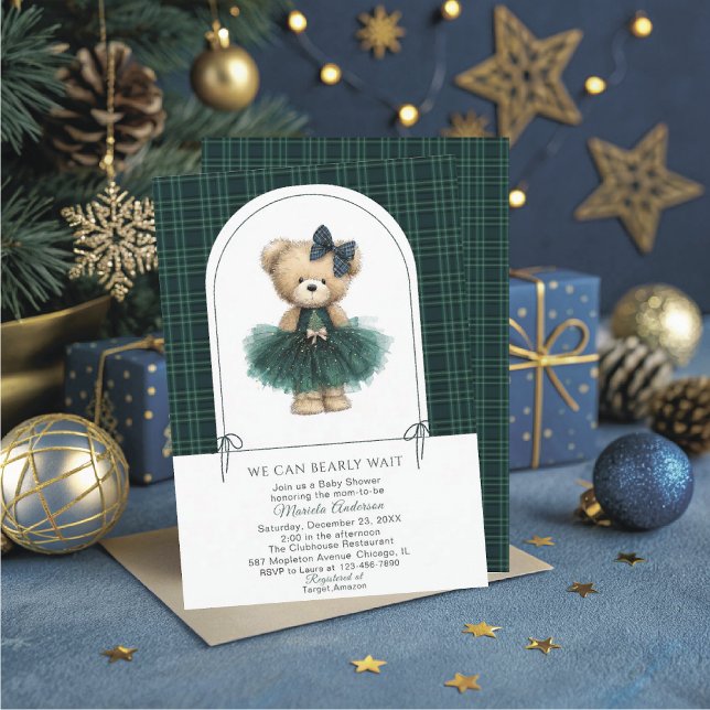 Watercolor  Winter  Teddy bear Christmas Baby Show Inbjudningar (Skapare uppladdad)