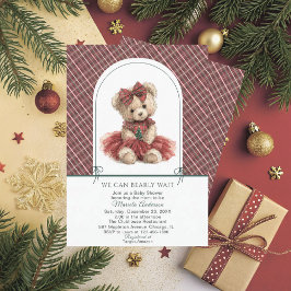 Watercolor  Winter  Teddy bear Christmas Baby Show Inbjudningar