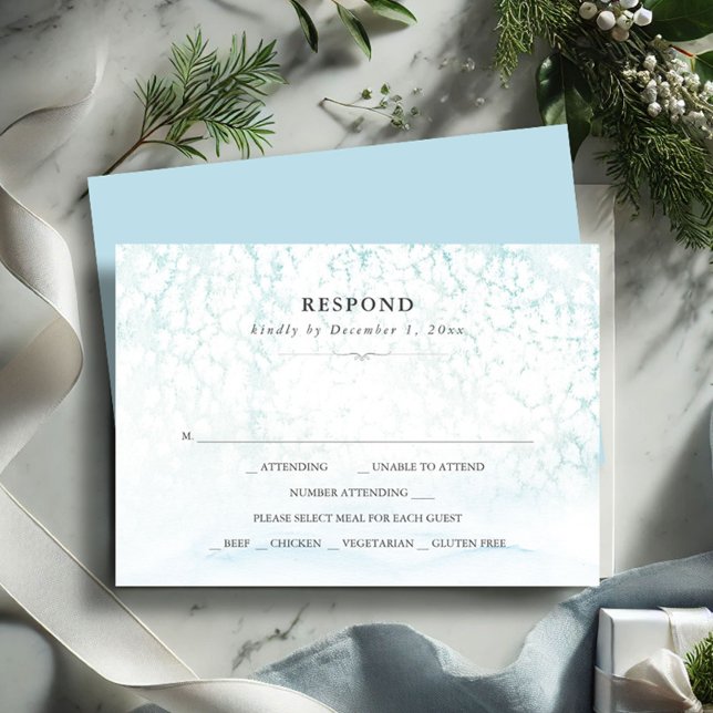 Watercolor Winter Wedery Stationery OSA Kort (winter wedding rsvp card blue snowy scene)
