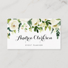 Watercolor Winter White Flowers Garland Visitkort