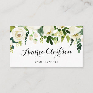 Watercolor Winter White Flowers Garland Visitkort