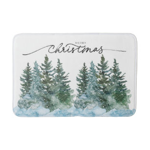 Watercolor Winter Wonderland Julgranar Badrumsmatta