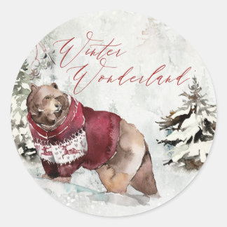 Watercolor Winter Wonderland Rustic jul Runt Klistermärke